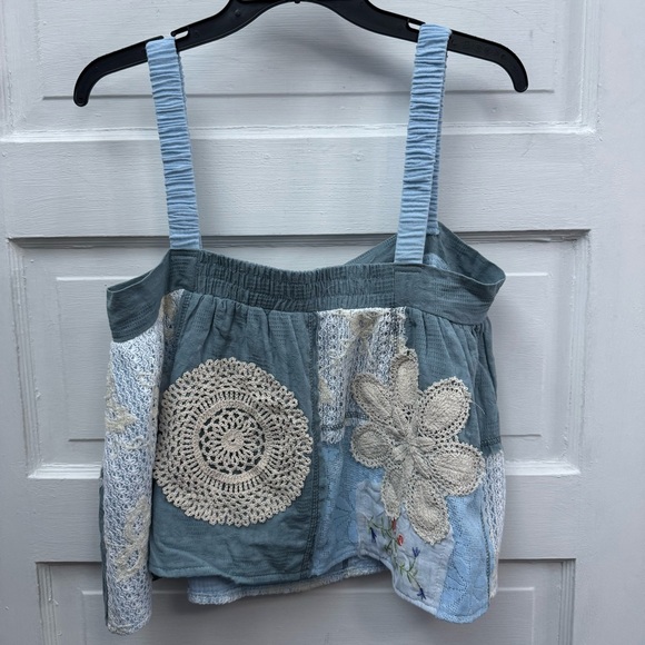 Boho Patchwork Crochet Applique Cami Tank POL Womens S Blue - Picture 5 of 12